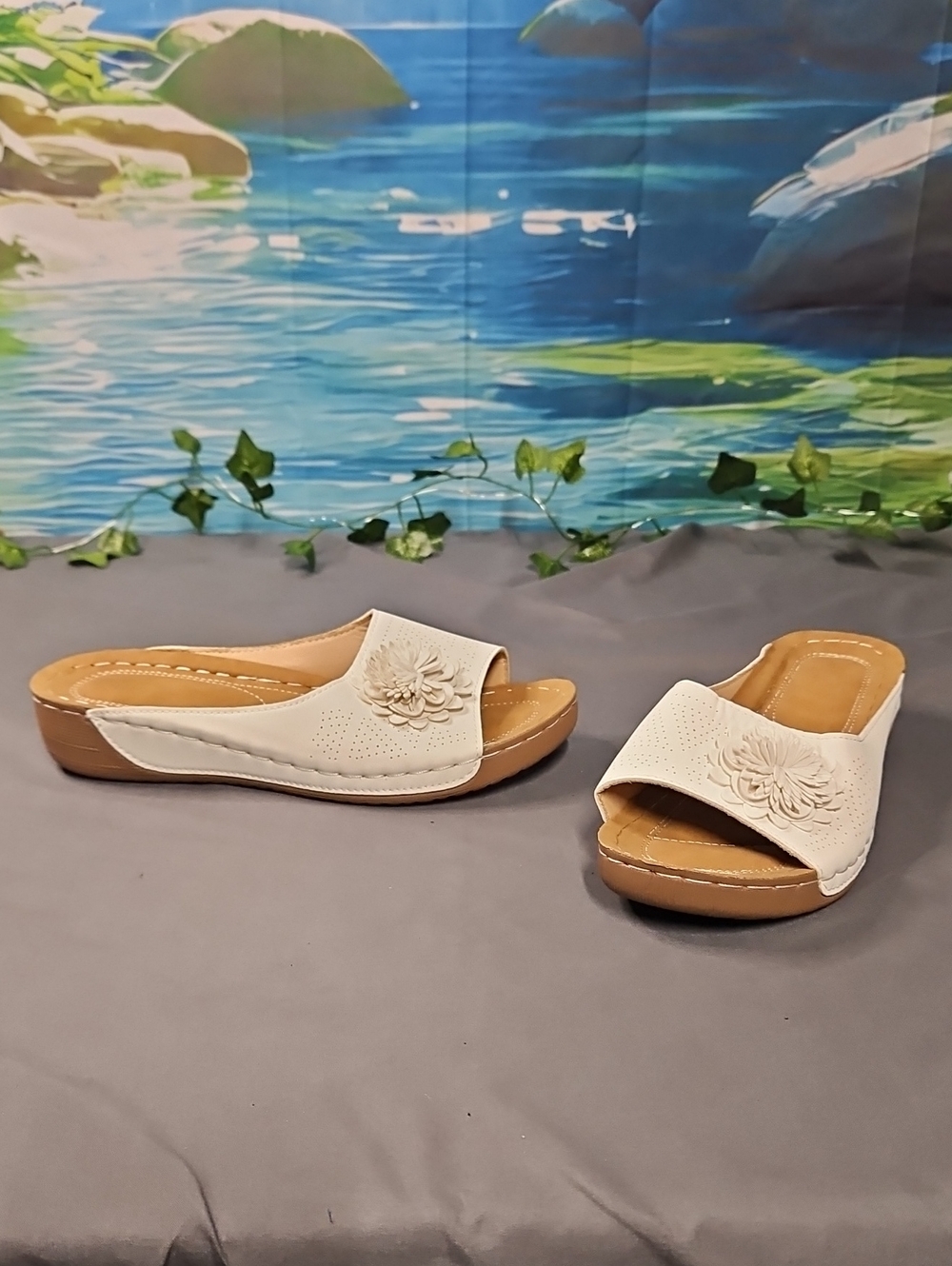 Classic Cream Floral Slide Mules for Women